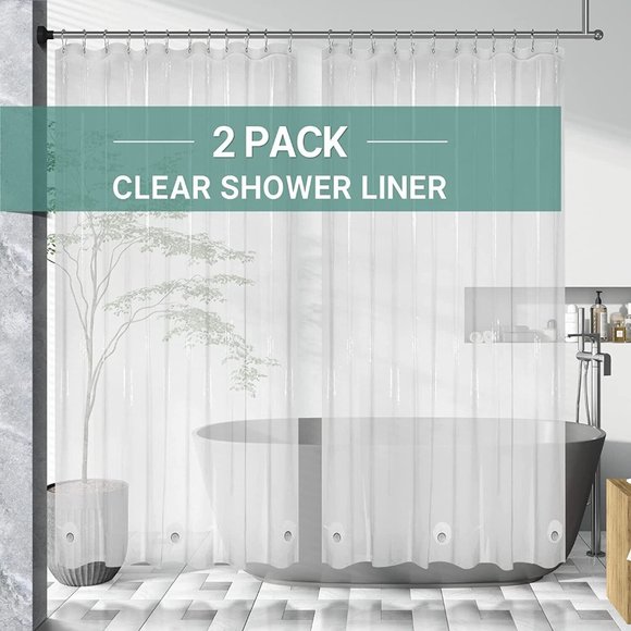 (2 Pack) PVC Vinyl Super Heavyweigt Waterproof Shower Curtain Liner Clear Color - Picture 9 of 9